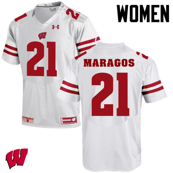 Women Winsconsin Badgers #21 Chris Maragos College Football Jerseys-White